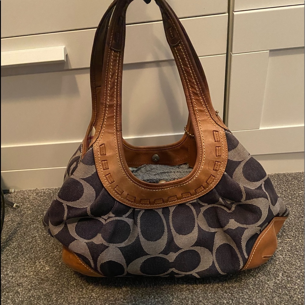 Denim and light brown Coach Handbag.